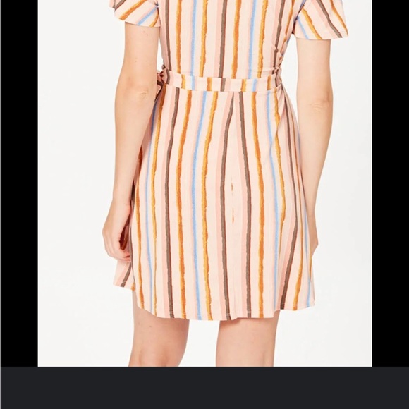 BCBGeneration Dress Womens Short Sleeve Riviera Stripe Wrap V-Neck Multicolor M - Picture 2 of 11